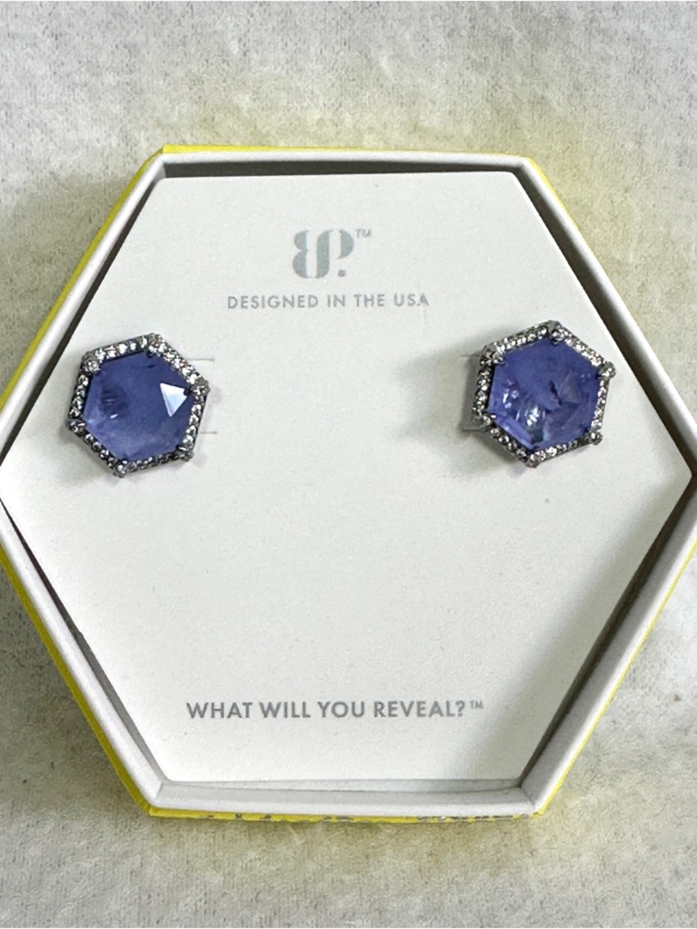 Bomb Party Earrings Sands & Sparkles ER52972 Lavender Fluorite Hexagon New T thr